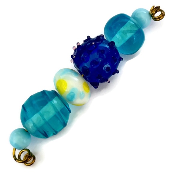 As Low As $2 Aqua Blue & Yellow Handmade Lampwork Artisan Rondelle Beads (6) - Picture 1 of 2